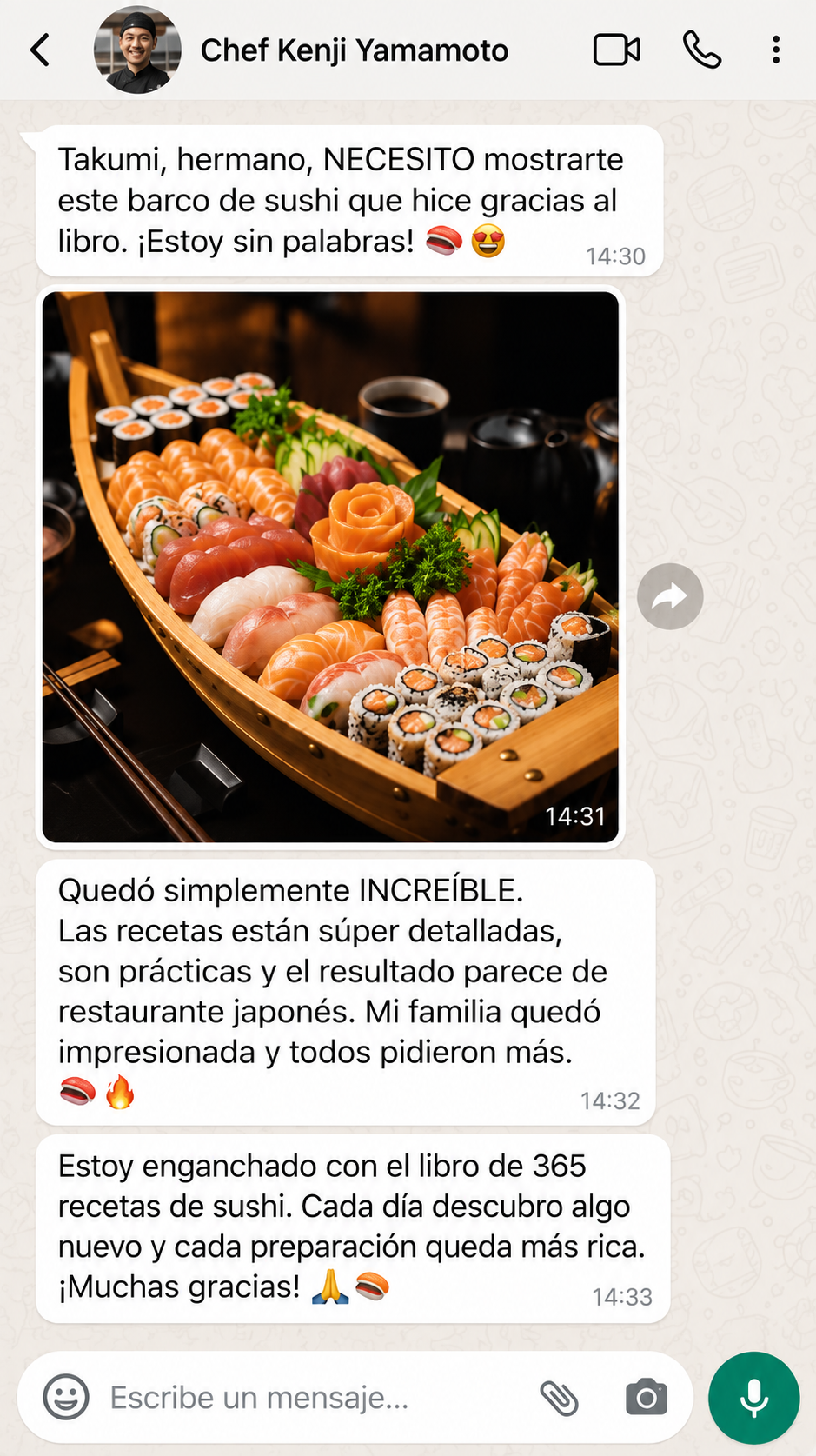 Conversación de WhatsApp: Chef Kenji Yamamoto