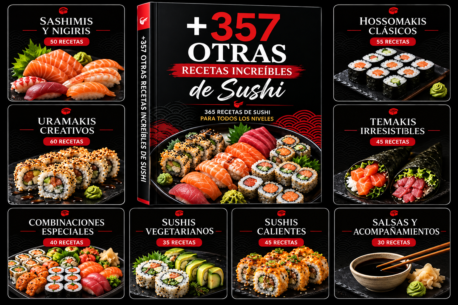 +357 otras recetas increíbles de sushi divididas en categorías